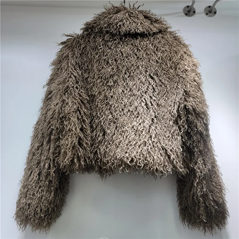 WTHT Fashion New Women's Woolen Faux Fur Plush Jacket 2025 Winter Trendy Lapel Long Sleeves Loose Coat Female 1LS2774