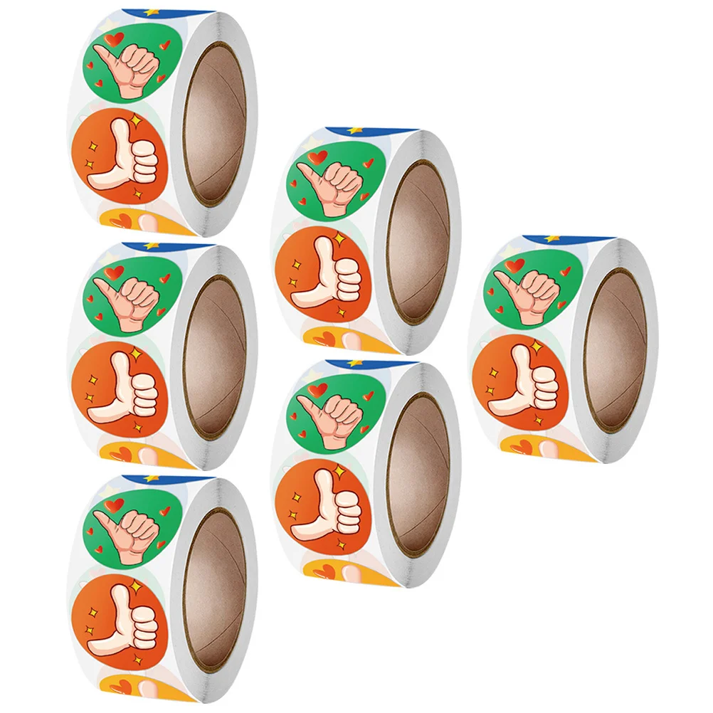 

6 Rolls Thumb Up Reward Stickers Round Adhesive Sticker for Kids Classroom Encouraging Incentive Motivational Decals
