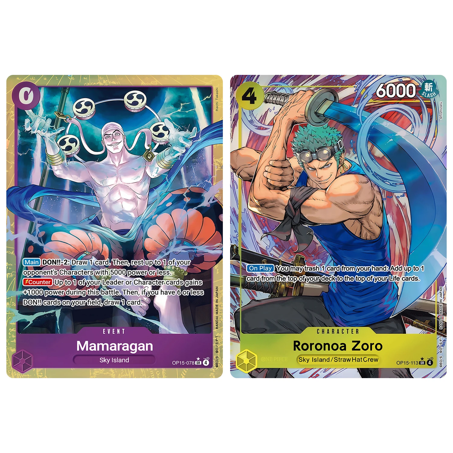 

2Pcs/set Diy One Piece English OP15 Zoro Enel Mamaragan Flash Card OPCG Luffy Shanks Self Made Classic Anime Collection Card