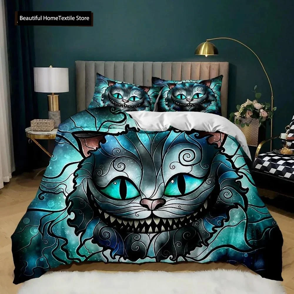 Cartoon Cat Duvet Cover Set Cute Cat Head Room Decor Bedding Set Colorful Pet Twin Double Queen King Size Polyester Qulit Cover