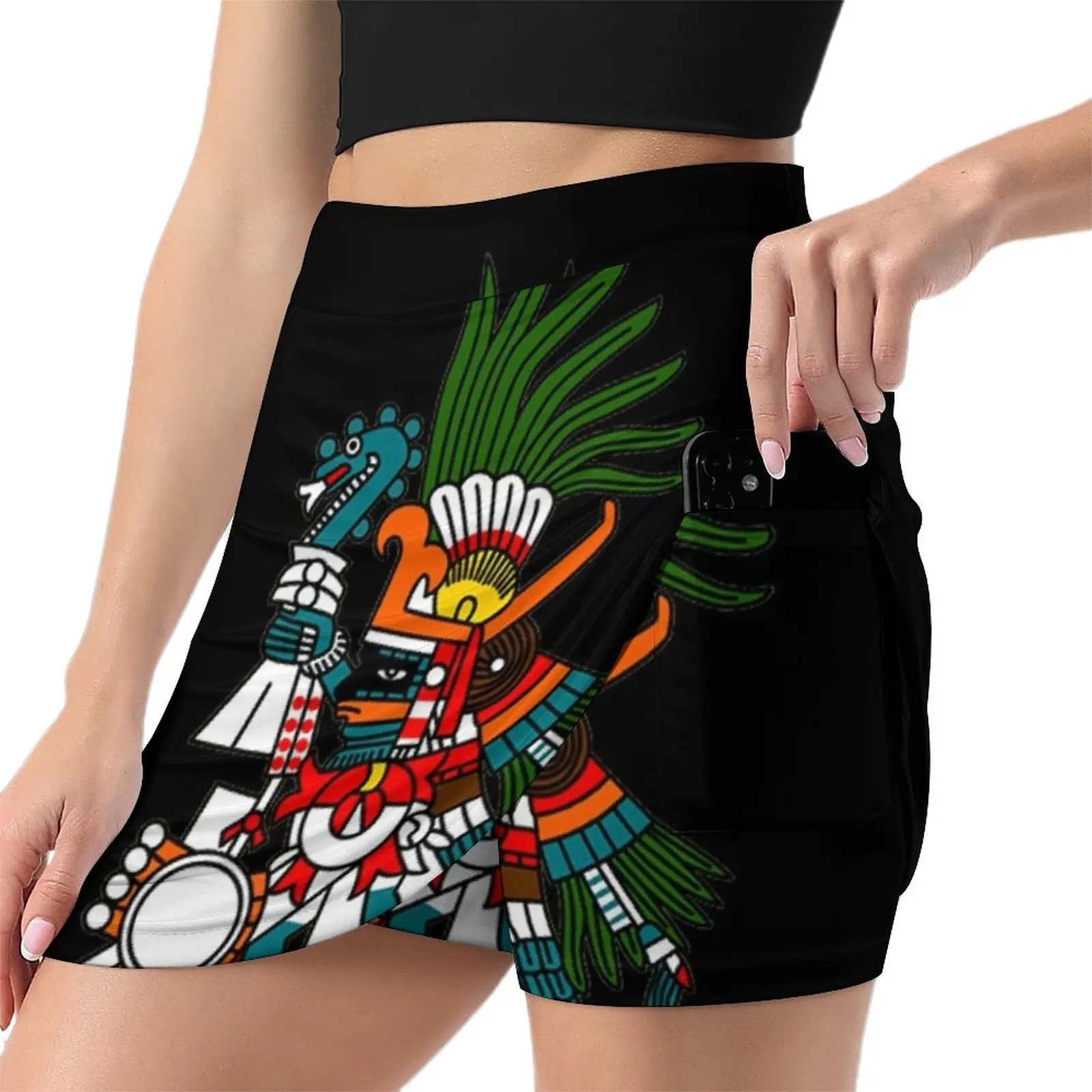 Aztec Art: Huitzilopochtli Mini Skirt Women's clothing short skirt