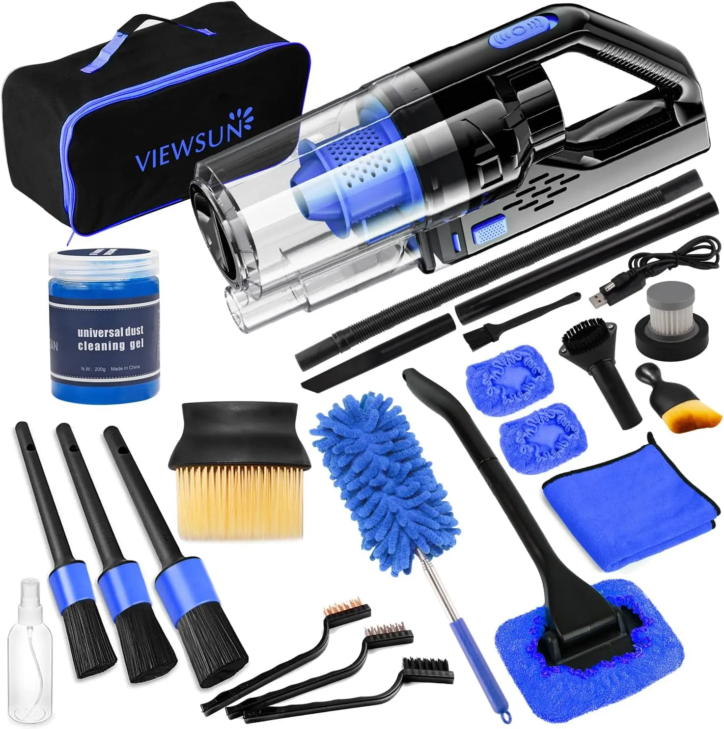 

Car Cleaning Kit with Cordless Vacuum, Detailing Brushes, Windshield Cleaner – Complete Auto Care Gift