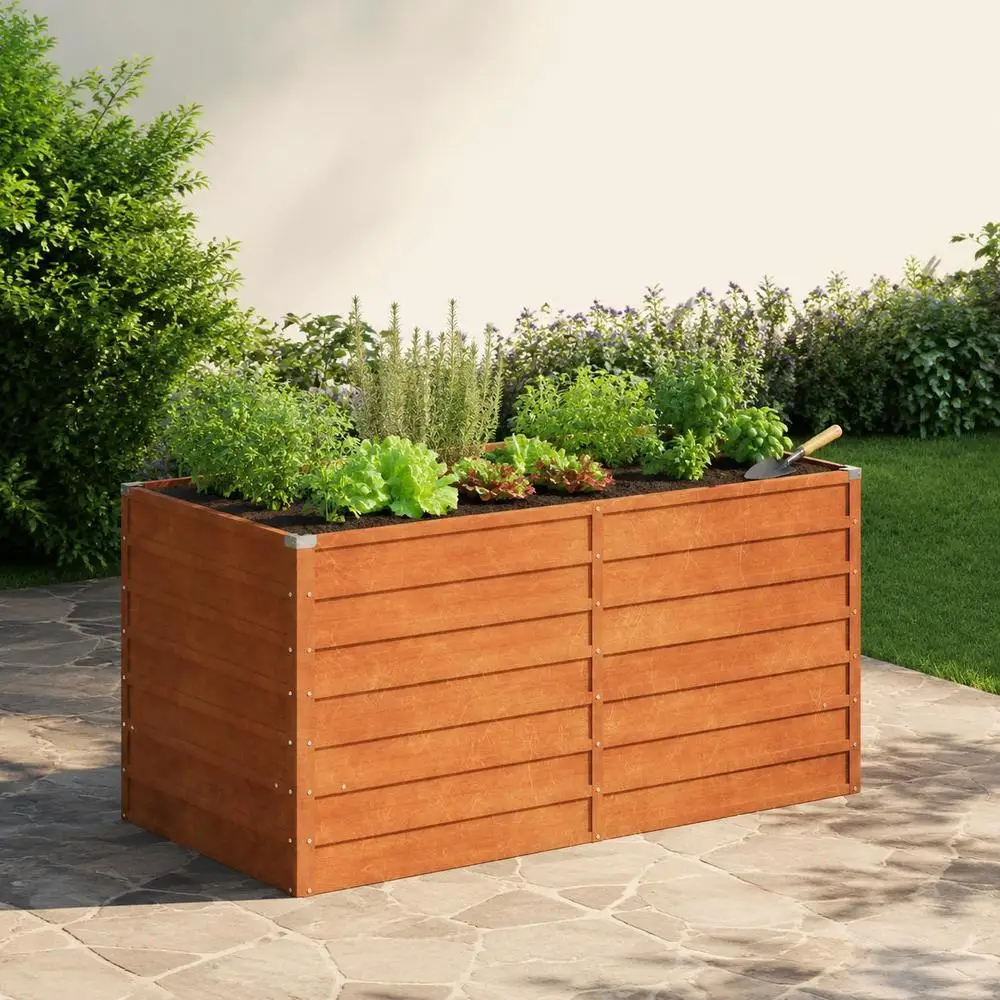 Hochbeet aus Cortenstahl 160 x 80 x 77 cm, Robuster Pflanzkasten mit Offenem Boden für Garten, Balkon, Terrasse, Großer Gemüse- und Kräuterbehälter