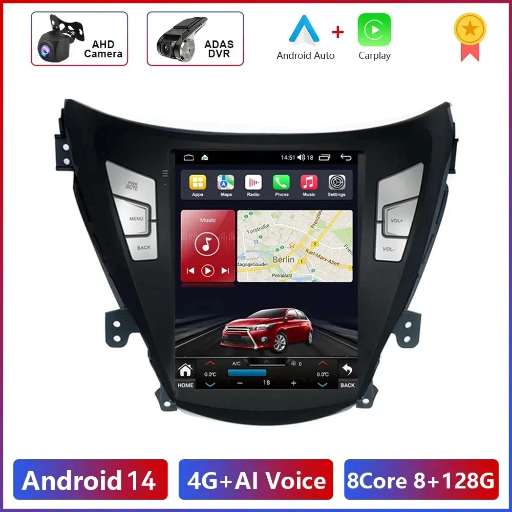 2Din For Hyundai Elantra Avante I35 2011 2012 2013 4G Android 14 Car Stereo Radio Multimedia Player Navigation GPS DSP Head Unit