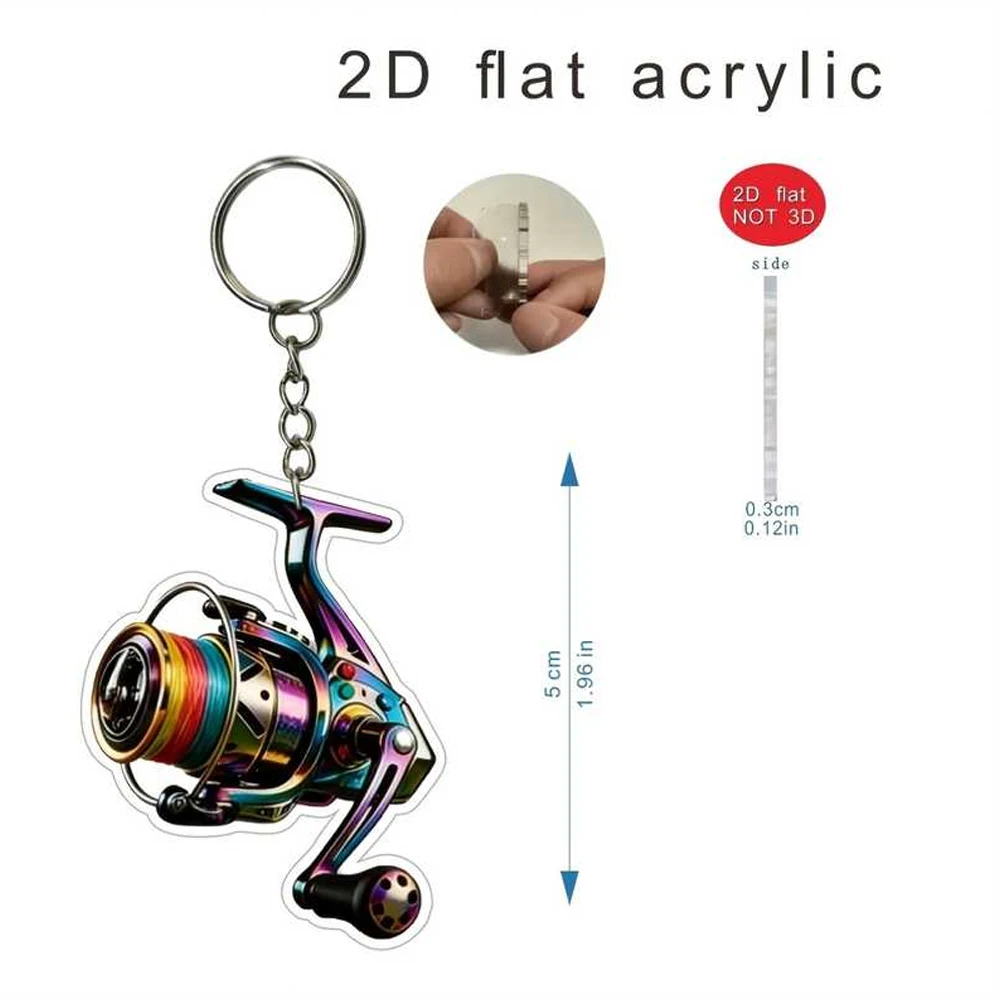 2D Flat Fishing Rod and Fishing Line Keychain, Keychain, Bag Decoration, Great Gift for Fishing Enthusiasts, Friends, Family, and Classmates