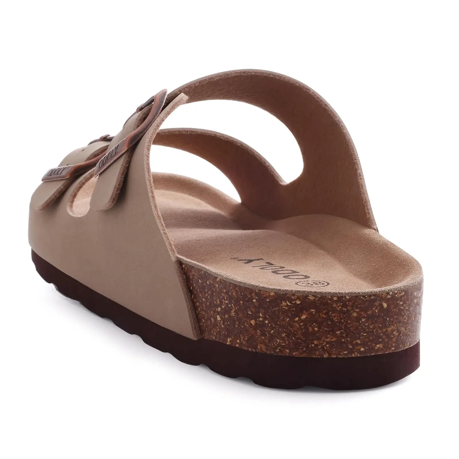 Women's Fashionable Double Buckle Flat Mules, Suede & Cork Sole, Beach Sandals_voghion.com