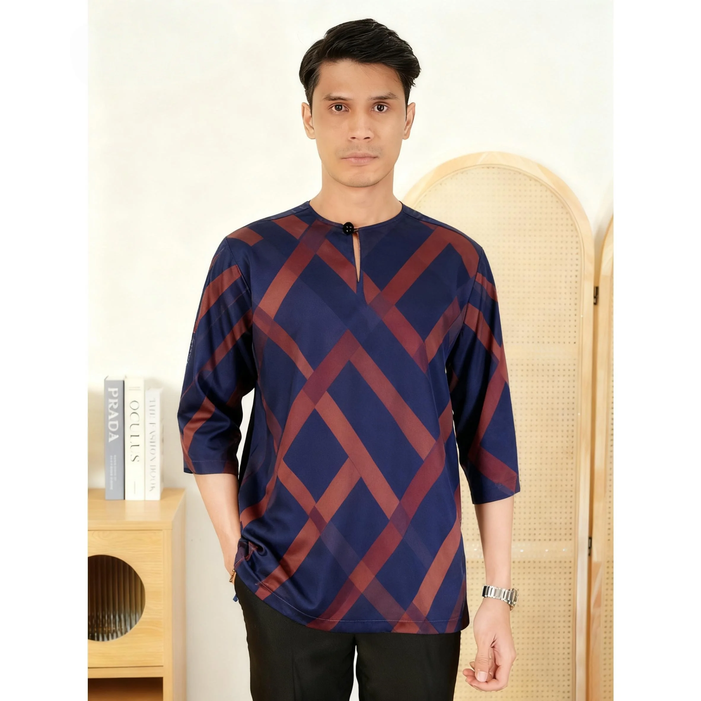 ملابس رجالية مسلمة الوقوف طوق الذهبي ثلاثية الأبعاد طباعة تي شيرتات قصيرة الاكمام العصرية ملابس كاجوال Ropa Arabe De Hombre الإسلامية #2