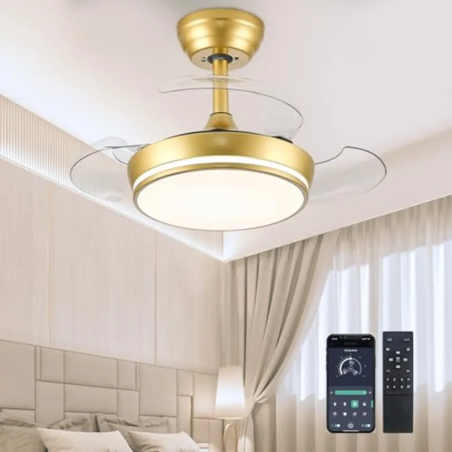 

30" Retractable Ceiling Fans with Lights, Dimmable LED Ceiling Fan Remote Control, Modern Small Fan Light for Bedroom Living Ro