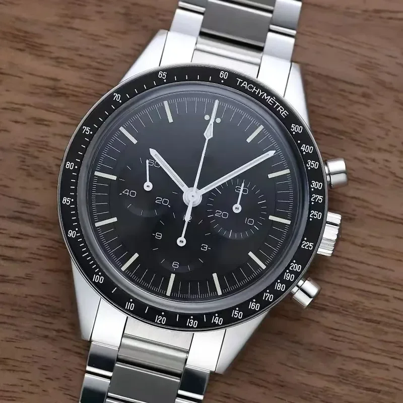 ساعات رجالية من أفضل العلامات التجارية الفاخرة بحركة كوارتز كرونوغراف من الفولاذ المقاوم للصدأ والياقوت المقاوم للماء، ساعة عصرية مضيئة