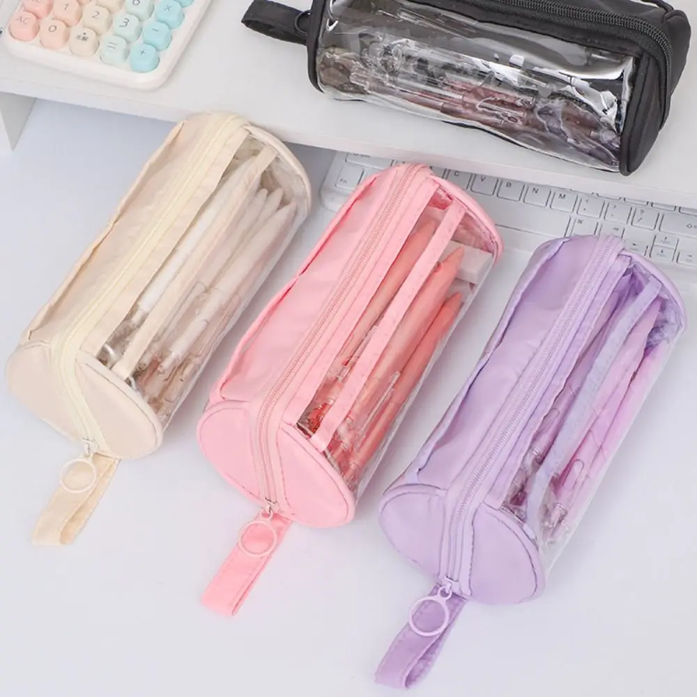 

PVC Transparent Pencil Case Standing Organizer Large Capacity Pencil Bag Multi-functional Dirt Resistant Zipper Pencil Case