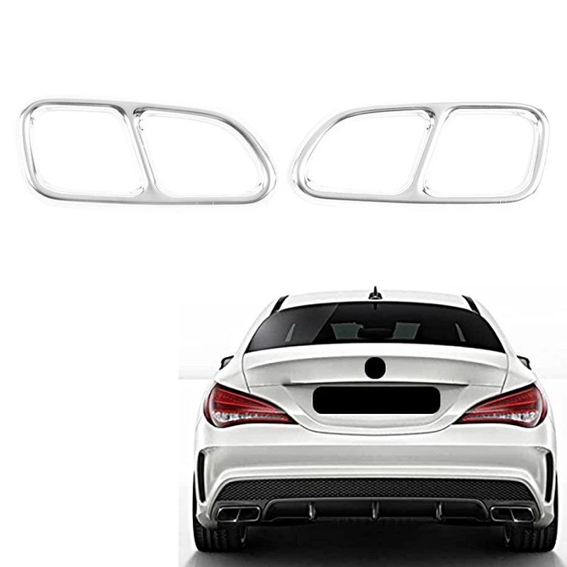 Stainless Steel Car Rear Tail Throat Decor Frame Car Exhaust Pipe Trim Cover Stickers for Benz CLA SLK