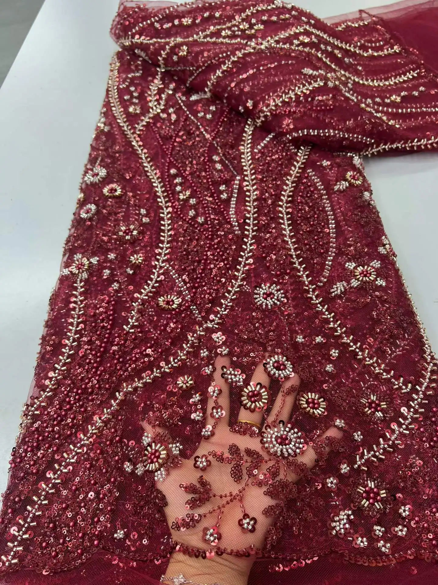 

Африканское кружево с бисером 2026: высококачественная французская и нигерийская ткань с пайетками для пошива женских свадебных и праздничных платьев