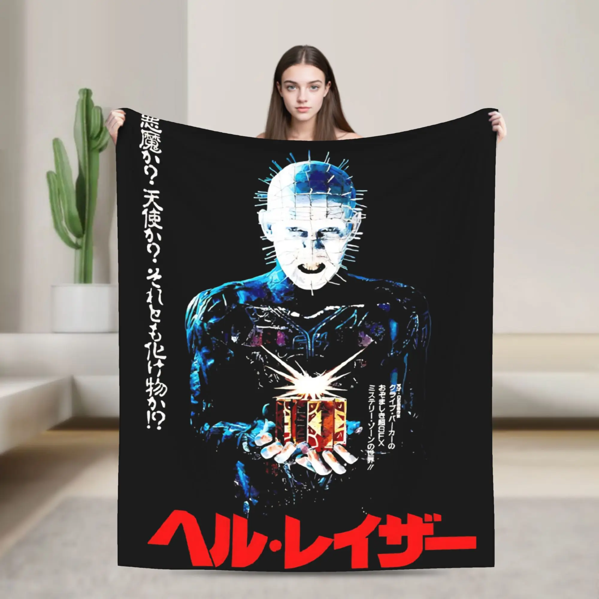 Horror Pinhead Movie Blankets Flannel Hellraisers Lightweight Thin Throw Blankets for Airplane Travel Bedspread