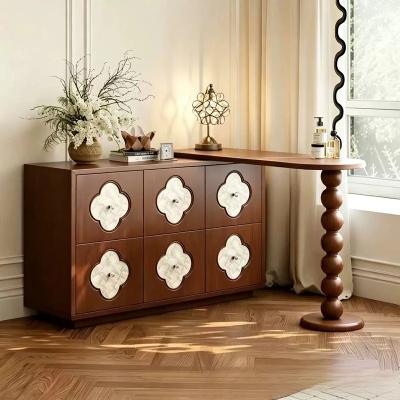 Shell dresser solid wood retractable L-shaped cosmetic table bedroom bedside storage chest integrated