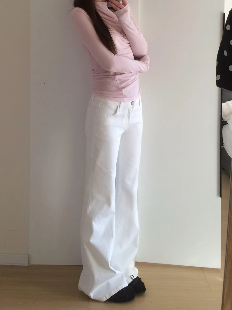 

Washed American Retro Bell Bottom Jeans Women's High Waist Slimming Floor Length Pants Loose Fit Natural Waist Denim Jeans