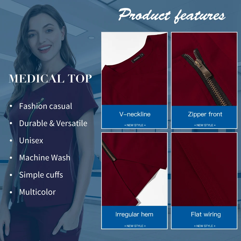 Dental Hospital Medical Scrubs Tops Women V-Neck Surgical Nurse Uniforms Blouse Pet Veterinary Scrubs Workwear Wholesale Prices