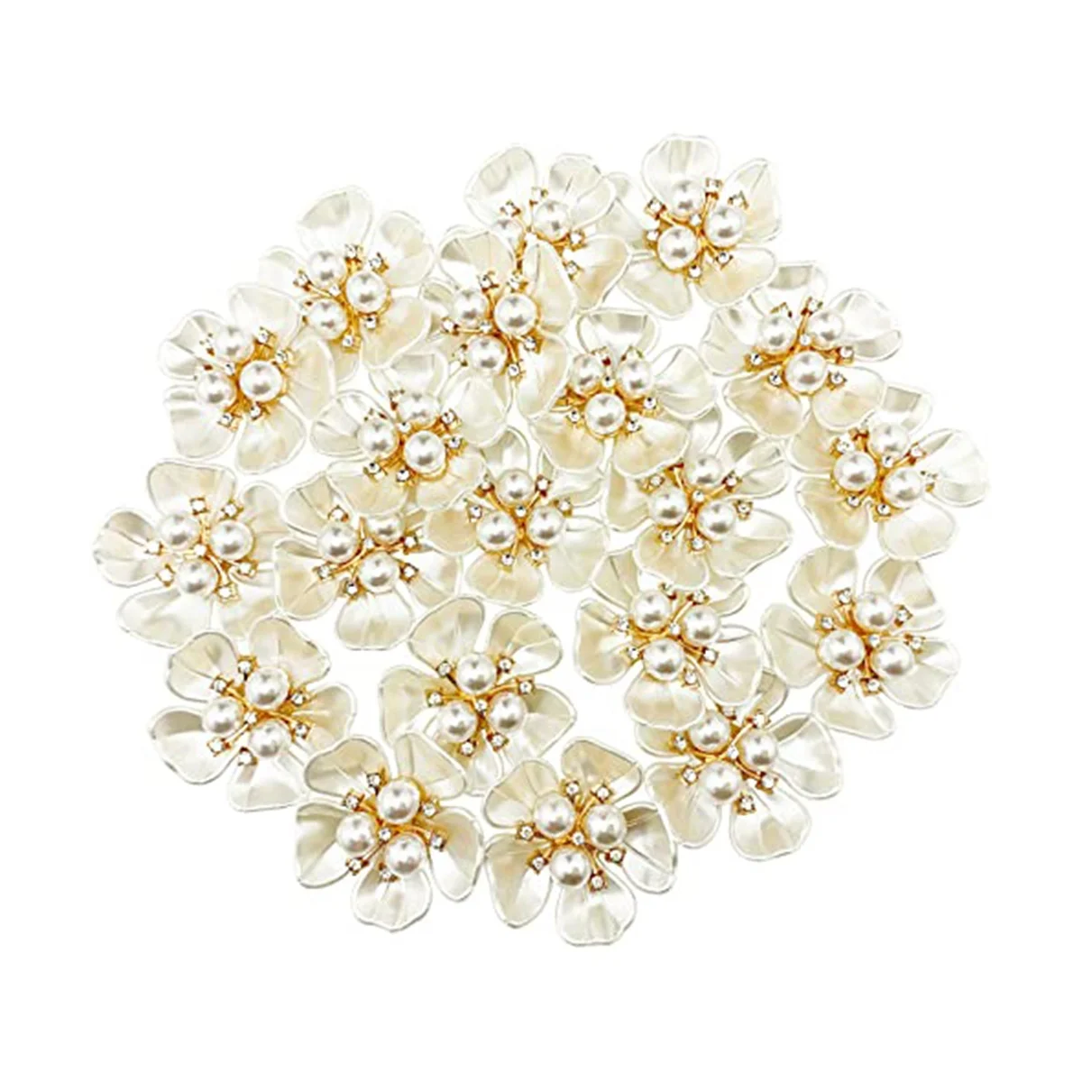 20Pcs Pearl Rhinestone Embellishments Flower Flatback Buttons Rhinestone Charms for Shoe Decoration Jewelry Making
