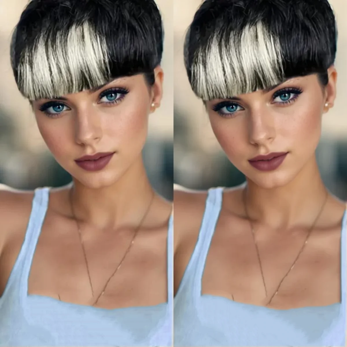 짧은 레이어드 픽시컷 가발, 인모 100% 풀머신메이드 가발, 블랙 99J 브라운 색상, 여성용 여름 데일리룩, 간편 스타일