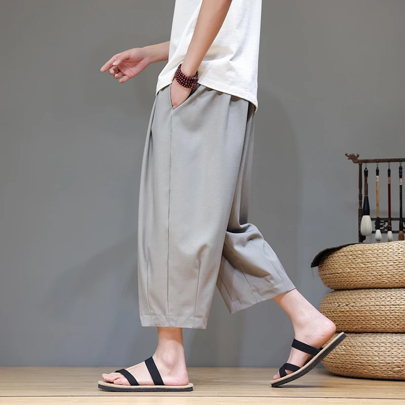 

2026 Men Chinese Style Beach Pants Men Retro Streetwear Ankle-Lenght Bottoms Man Traditional Trousers Summer Harem Pants