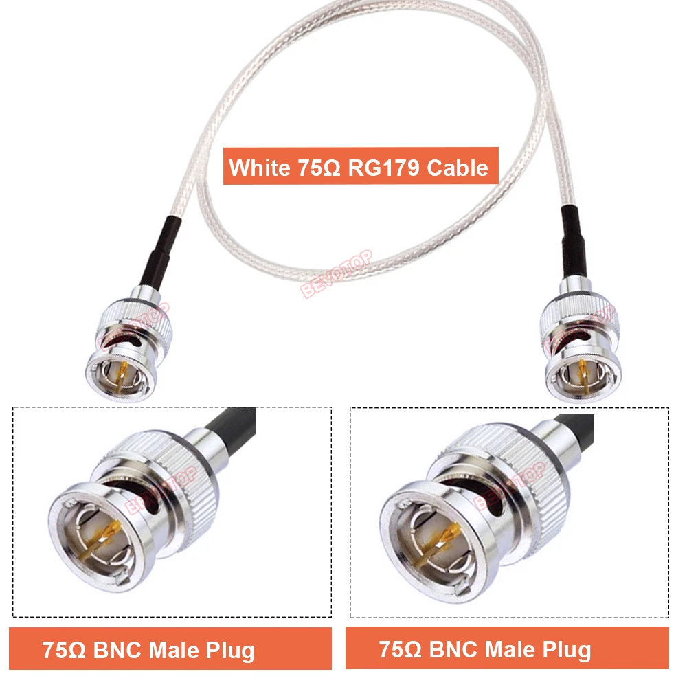 White RG179 Cable 75 Ohm BNC Male to BNC Male Straight /Right Angle 90° Plug for Video Camera SDI Camcorder HD-SDI/3G-SDI/4K/8K