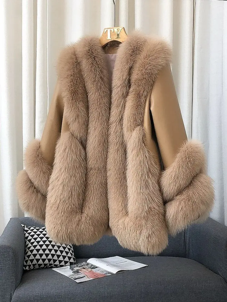 Whole Skin Fox Fur Grass Women's Mid length 2023 New Fur Integrated Sheep Skin White Duck Down Down Coat Winter