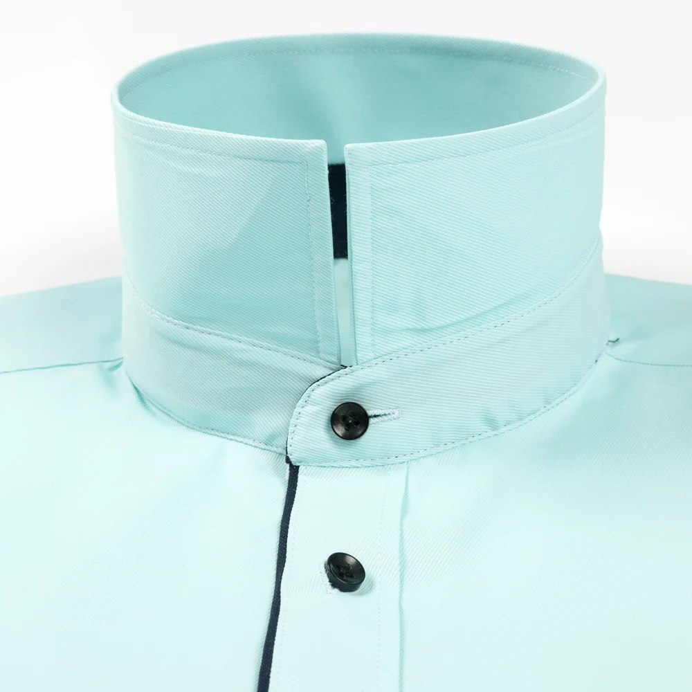 Camisas sociais masculinas clássicas de manga comprida com acabamento contrastante, versátil, slim fit, escritório de negócios sociais, camisa com botões para todas as estações