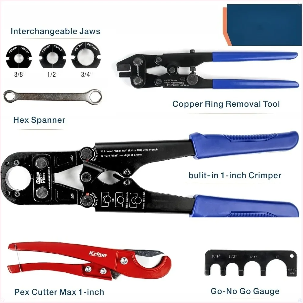 

F1807 Copper Ring Crimping Free Removal -Tool Kit for 3/8,1/2,3/4,1-inch Tool Pex Pipe Cutter Gauge- For All US F1807 Standards