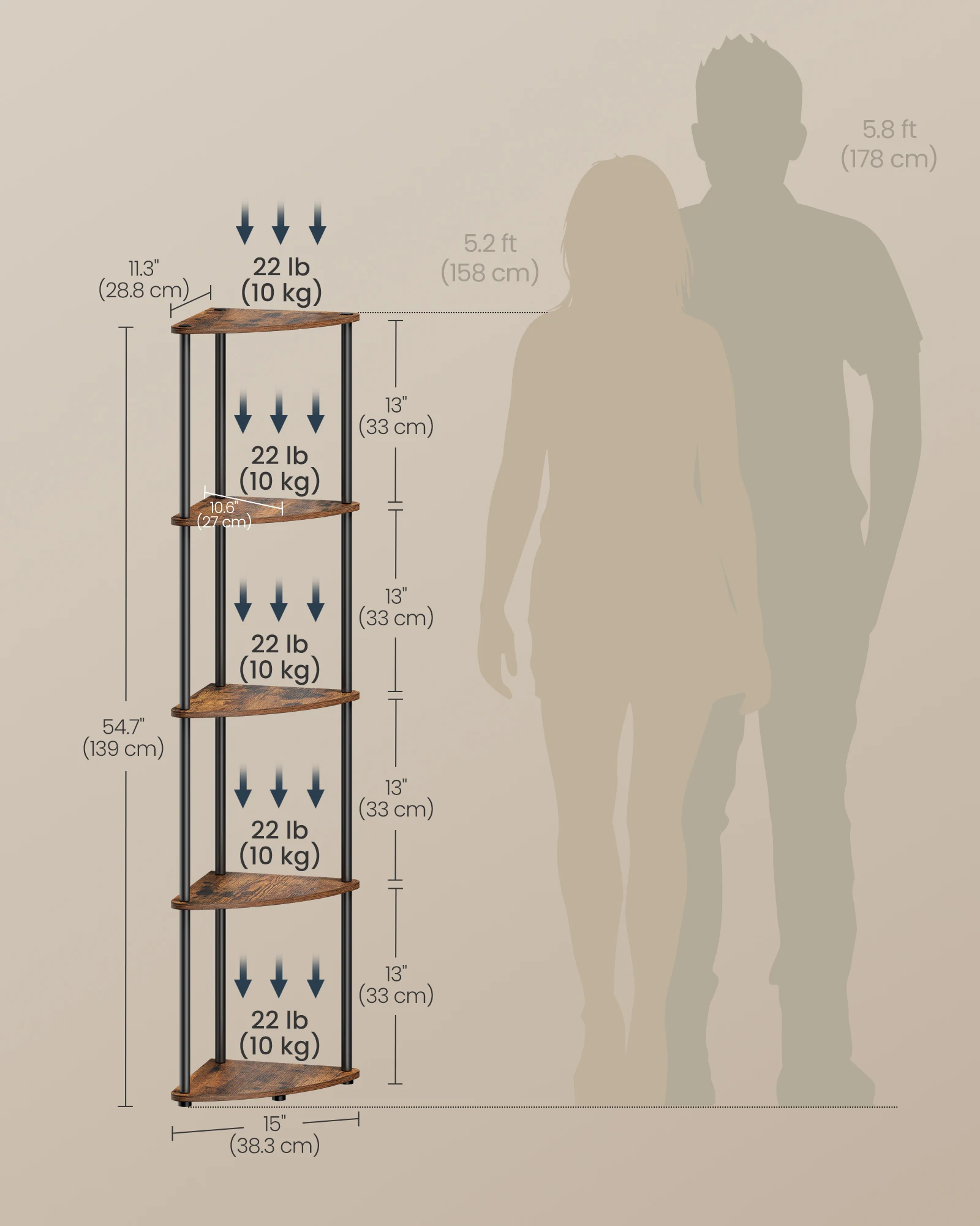 SONGMICS HOME Superfast Toolless Assembly, Corner Shelf Stand, 5-Tier Corner Standing Shelf, Living Room, Bedroom, Kitchen image 5
