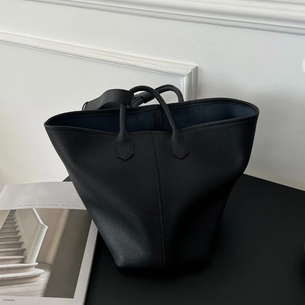 

Fashion Simple Bucket Shell Bag Women Genuine Leather Tote Bag\Handbag Real Leather Lady Shoulder Crossbody Commuter Bag Big