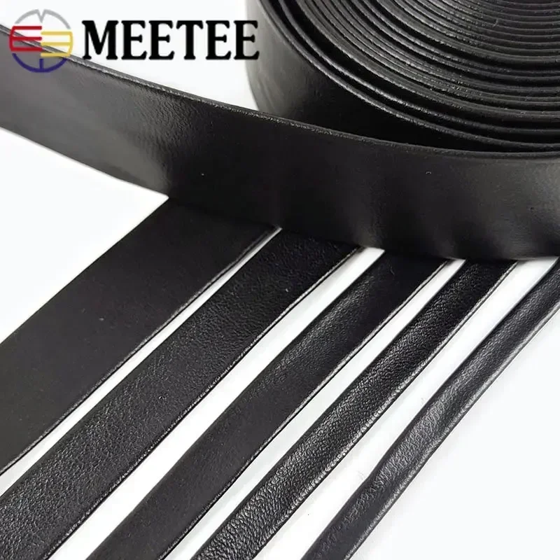 5/10Meters Meetee 5-30mm Black Leather Cord Soft Ribbon PU Rope DIY Necklace Bracelet Shoes Clothes Sewing Material Accessories