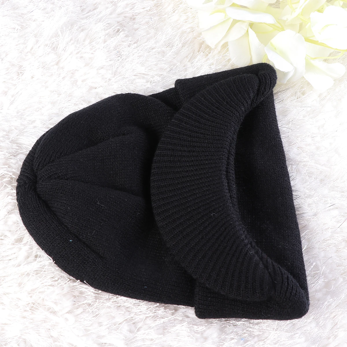 

Warm Knitted Hat Beanie Cuff Cap Unisex Black Women Men Peaked Caps Winter Hats Cable Knit Visor Protect Face Wind Sunlight