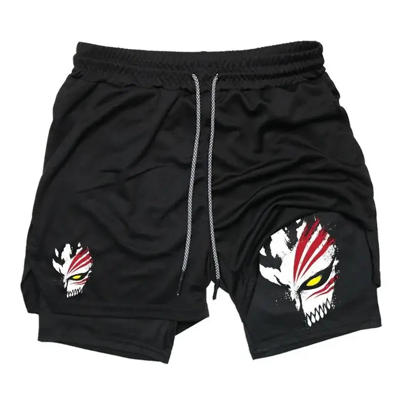 

Мужские дышащие шорты 2-в-1 с принтом дракона для спортзала, тренировок и бега, с карманом для телефона и петлей для полотенца, летние быстросохнущие спортивные шорты