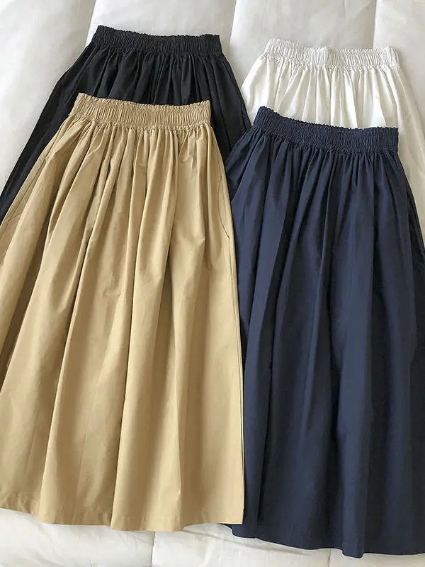 

High Waist Pure Color f Skirt Street Sle A-Line Skirt for Women Polyester Fiber Daily Wear Casual Loose Fit Skirt