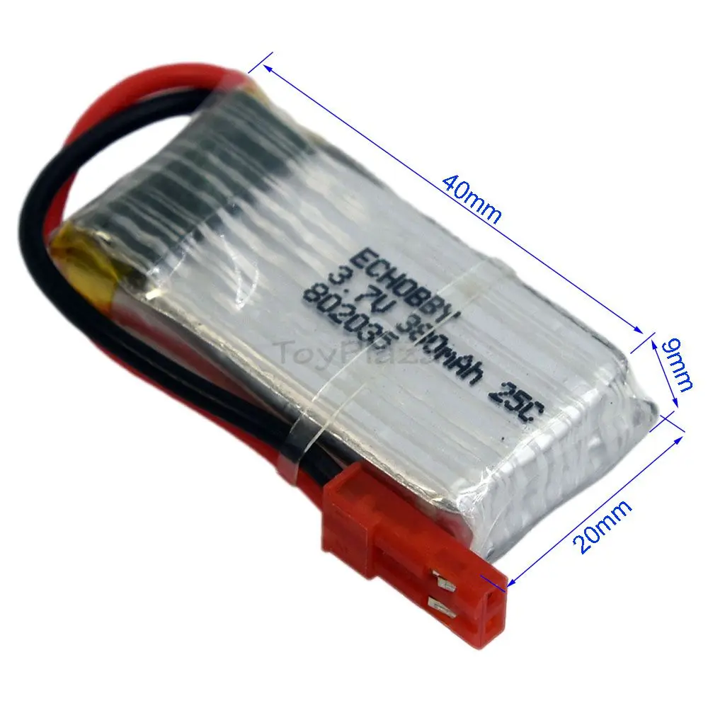 แบตเตอรี่ลิเธียมโพลิเมอร์25C 3.7V 380mAh ปลั๊ก JST สำหรับโดรนสี่ใบพัด RC