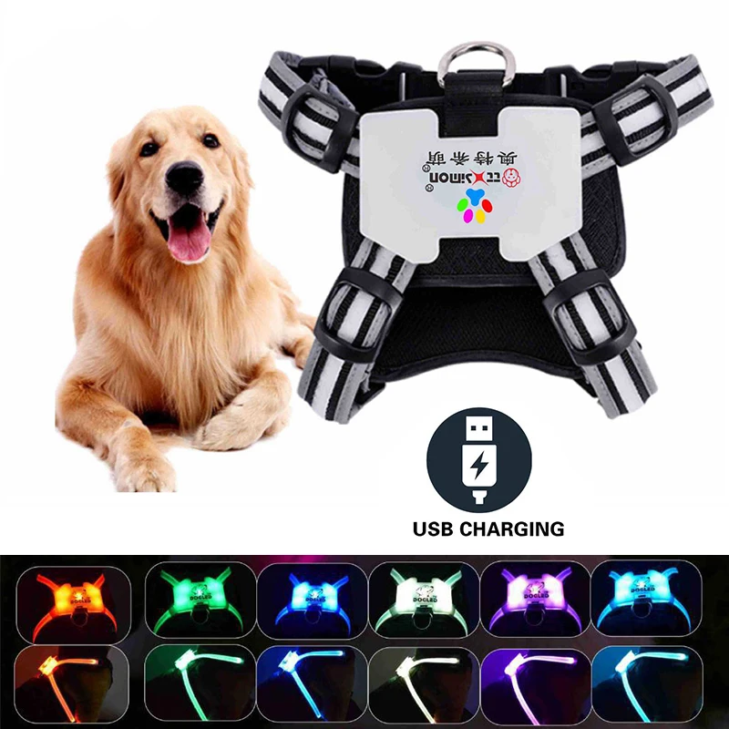 LED Dogs Harness Pet Harness Vest No Pull Large Dog Chest Straps USB Rechargeable Glowing Puppy Lead Pets Vest Pet Supplies