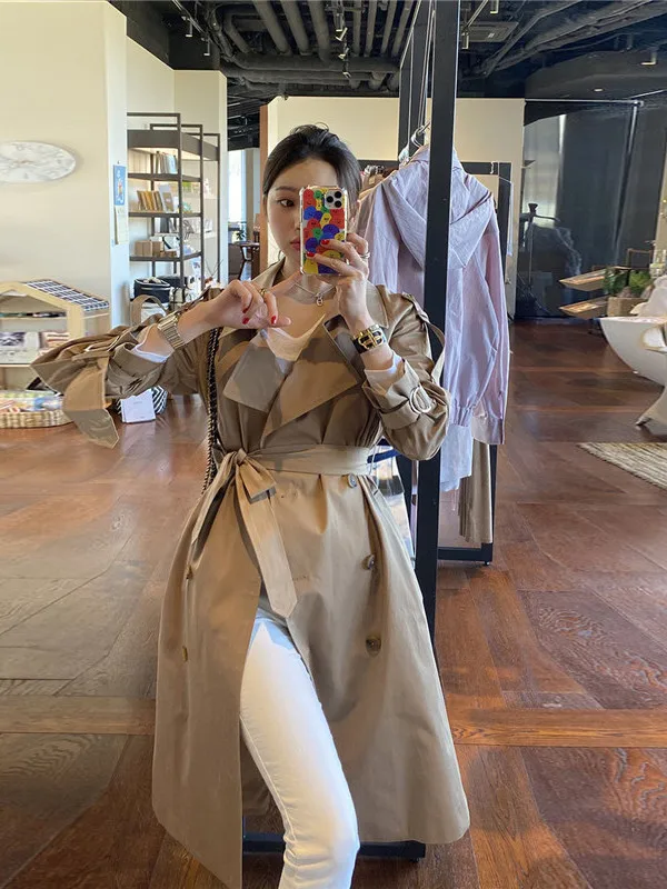 

Women's Mid-Length Spring Coat 2026 New Style British Style Kaki Outerwear Small Size Ladies High End Commuter Fashion