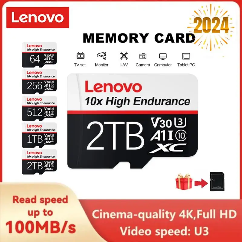 Lenovo-Carte mémoire Mini SD, Micro TF, Carte SD, Carte mémoire Flash TF, Téléphone, Appareil photo, Drone, 2 To, 1 To, Classe 10, 512 Go, 256 Go, 128 Go