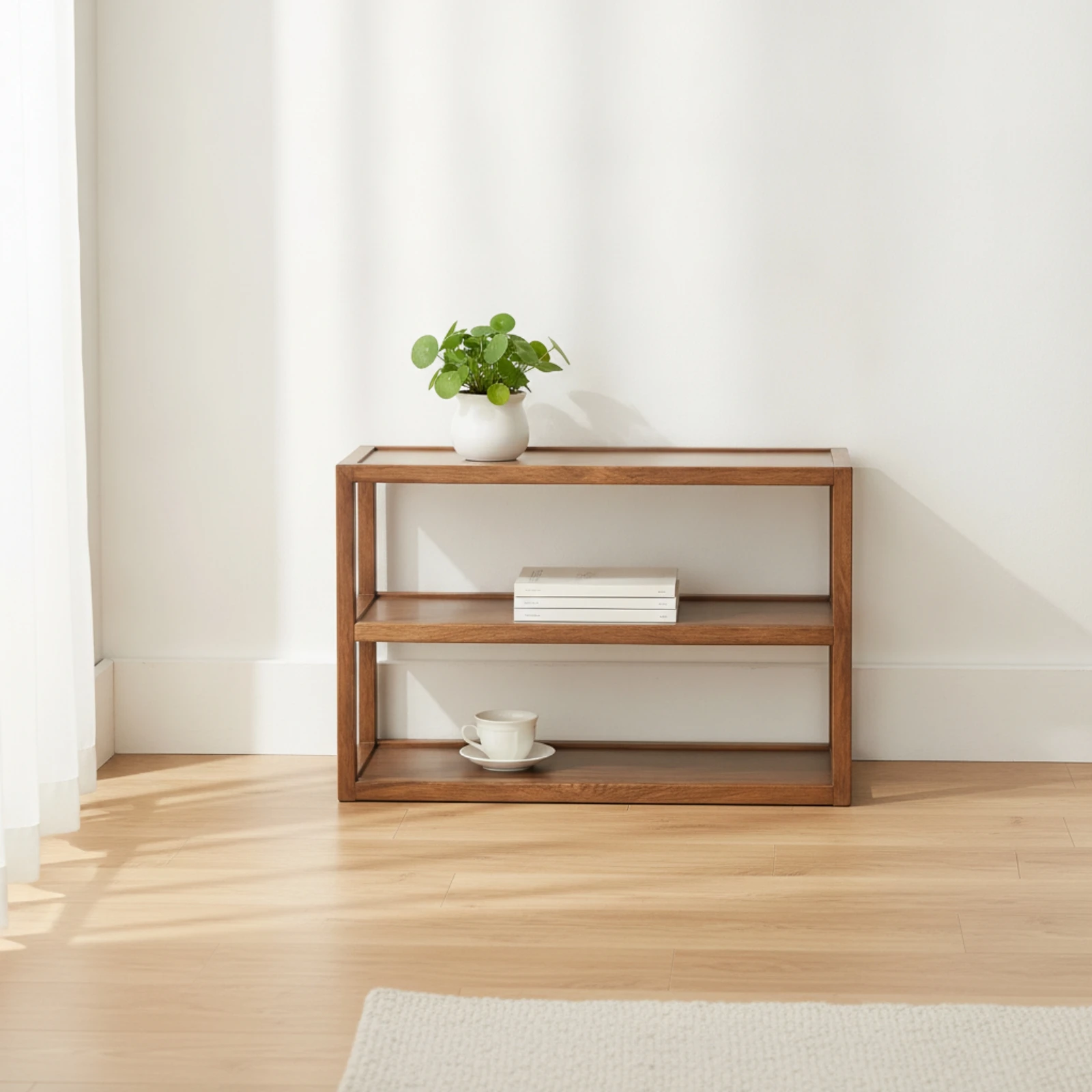 Chestnut Finish Tabletop Bookcase Space Saving Desk Shelf 3 Tier Storage Rack for Study and Dorm