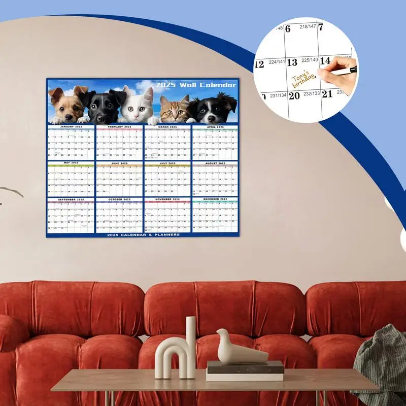 12 Month Annual Yearly Wall Planner Erasable 12-Month Planner Yearly Laminated Calendar Large Yearly Planner For Kids Adults