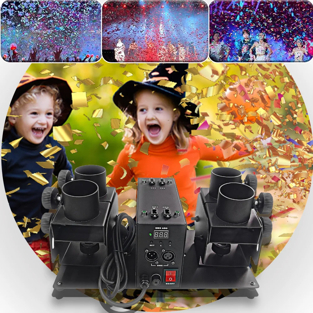 

Yuer 50W Four-Headed Concierge Flower Launcher Confetti Streamer And Powder Confetti Machine Dmx For Wedding Party Celebration