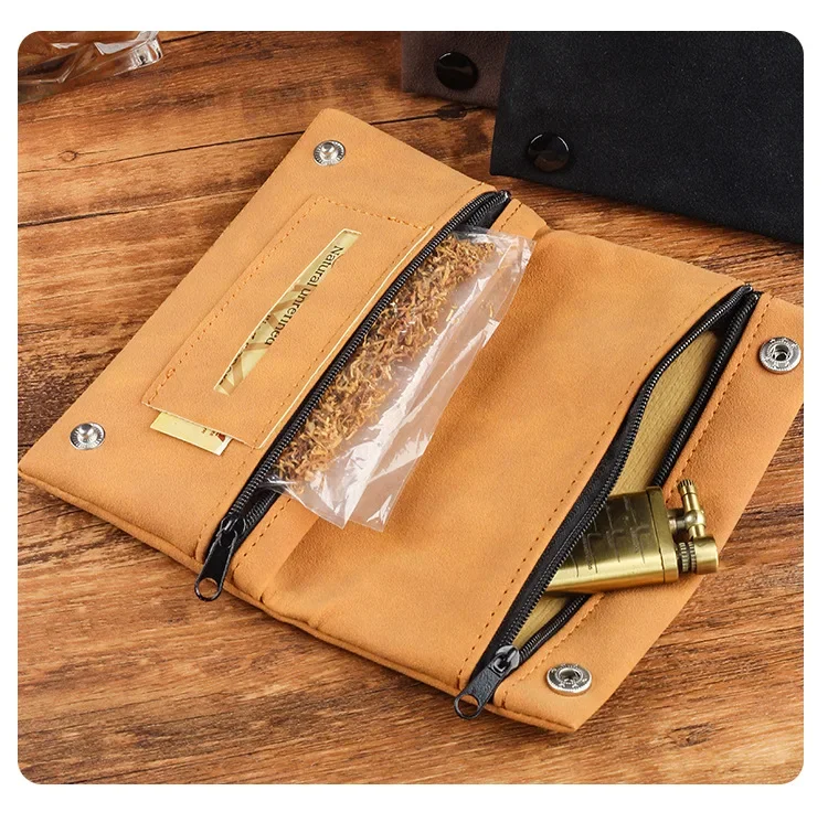 Handgefertigter Leder-Tabakbeutel, Etui, Tasche, Raucherpapierhalter, Etui, Geldbörse, multifunktionale, faltbare Tabakaufbewahrungstasche – Detail 4