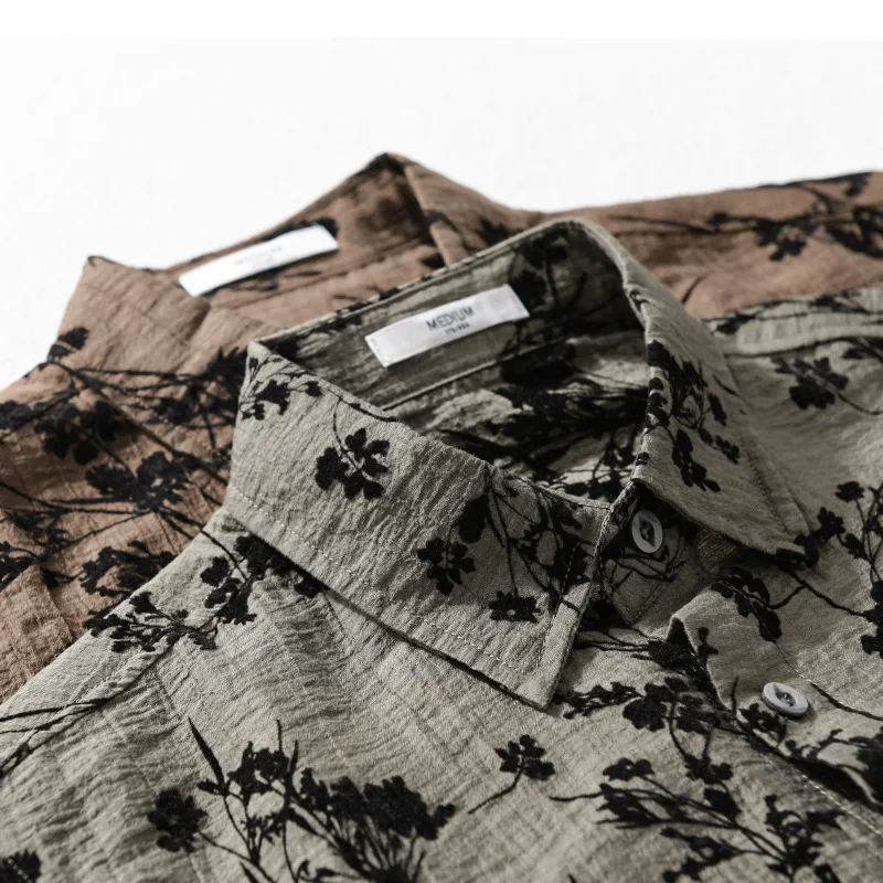 2024 Summer New Fashion Jacquard Pattern Men\'s Summer Shirt Fresh Short Sleeve Casual Vintage Shirt Men Clothing FY983