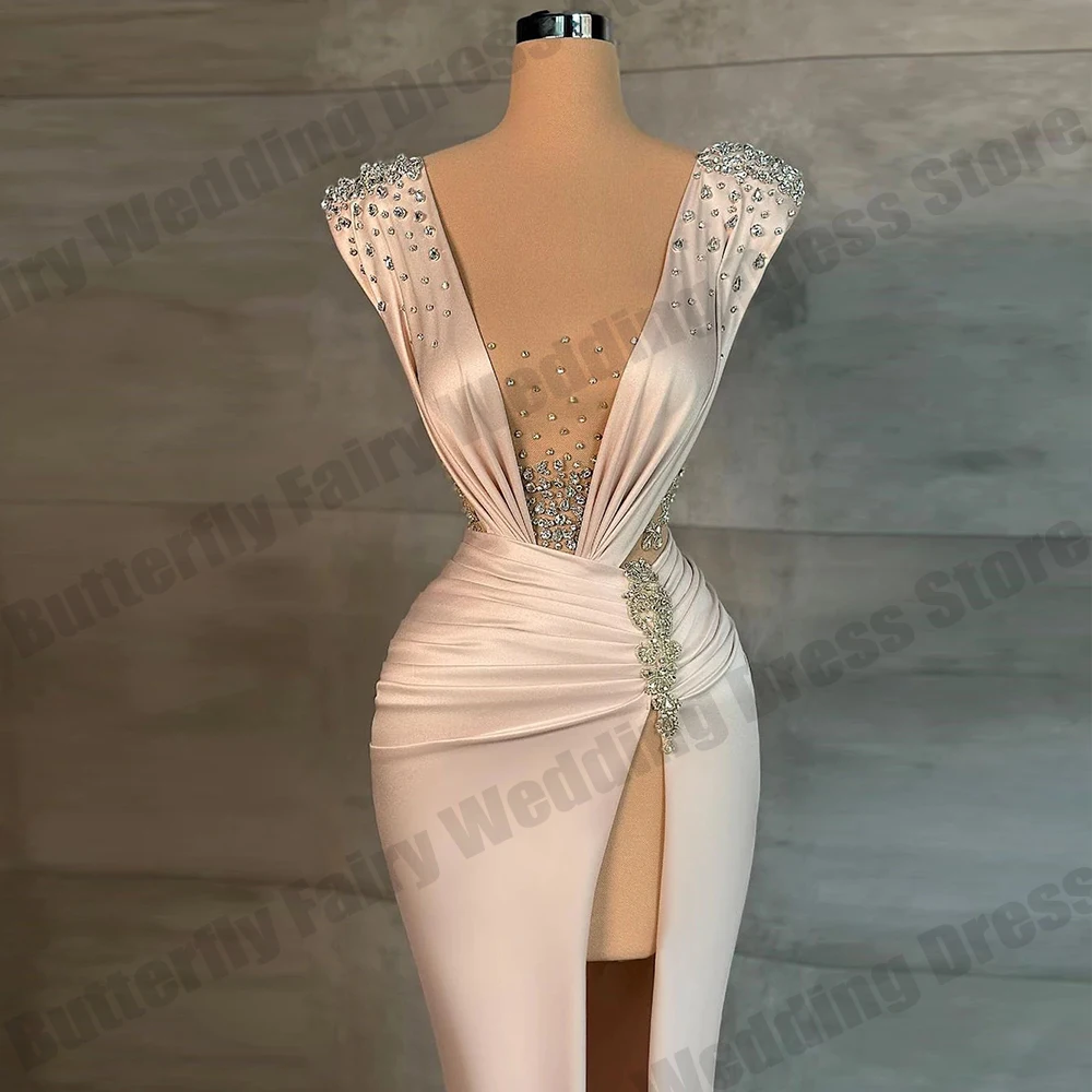 Fascinante vestido de noche de cristal de lujo para mujer, hermoso vestido de graduación de sirena con cuentas, vestido Formal de abertura alta, hecho a medida, 2024