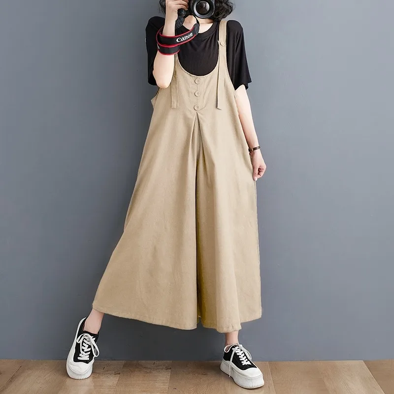 Loose Cotton Linen Wide Leg Pants Women's Summer Spring Casual Dungarees Thin Version Harajuku Sle A-Line Skirt Pants