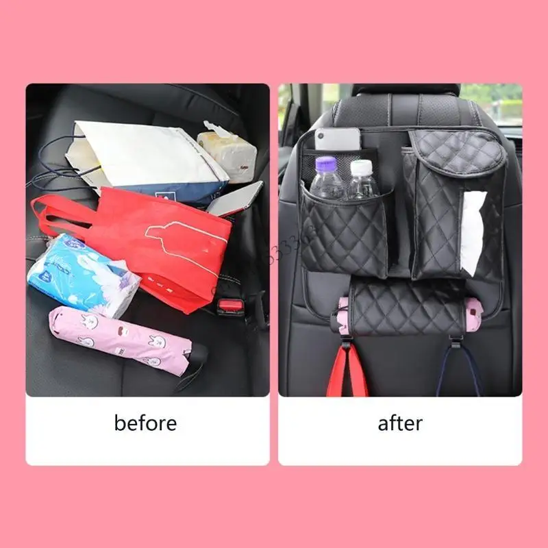 

Car Tidy Storage Bag with Multi-Pocket Black Enlarged Waterproof Protect Bag 090E