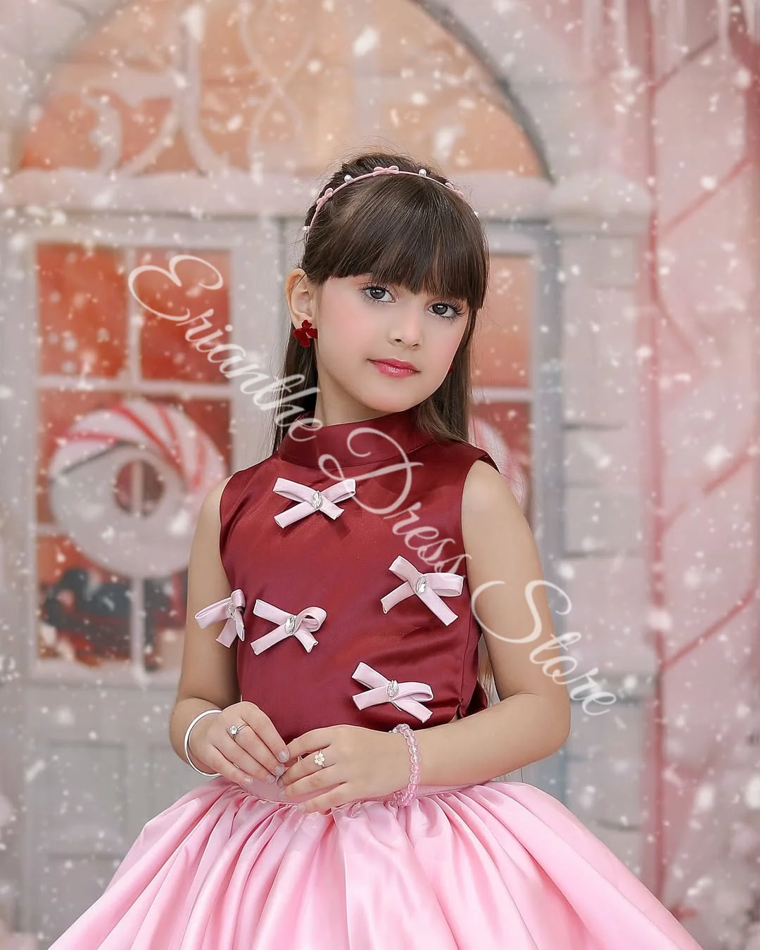 Flower Girl Dress for Wedding Sleeveless Satin Bow Puffy Elegant Kids Birthday Party Dress First Communion Gown Custom