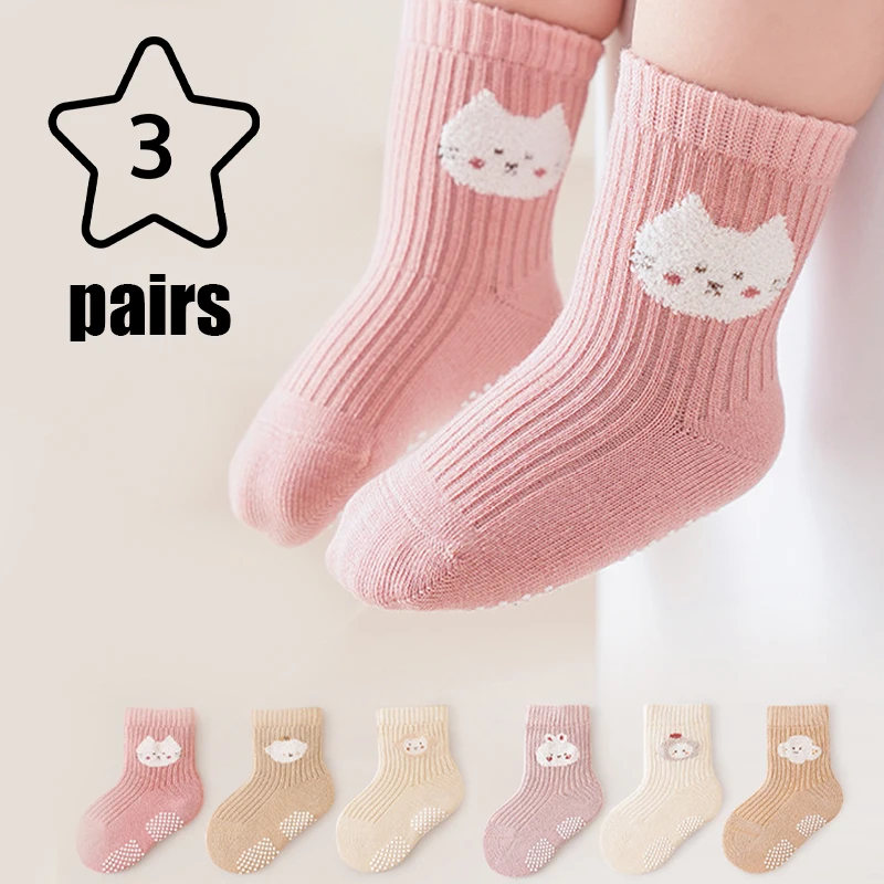 3 Pairs/Lot Autumn Baby Floor Socks Children Cartoon Baby Newborn Socks Infants Non-Slip Cotton Kids Socks For Boys And Girls