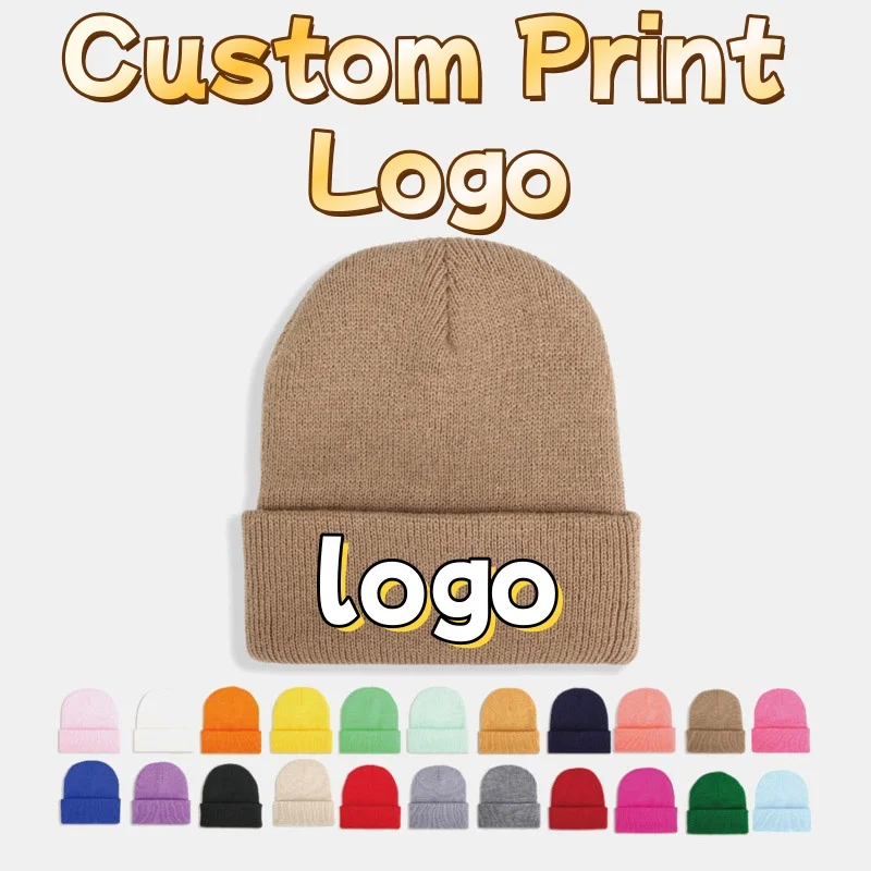 Angepasst Gedruckt Logo Männer Warm Halten Bördeln Kalte Hüte Frauen Outdoor-Mode Vielseitig Einfarbig Einfache Gestrickte Kappen – Detail 1