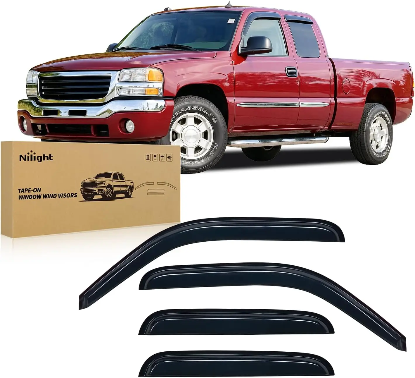 Nilight Window Visors for Chevy Silverado/GMC Sierra 1500/2500/3500/2500HD Extended Cab 1999-2006, Out-Channel Window Wind Deflectors Rain Guards -4PCS
