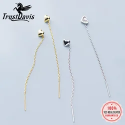 Trustdavis Genuine 925 Sterling Silver Smooth Surface Heart Linked 10cm Ear Line For Women Fashion Silver 925 Jewelry DS2172